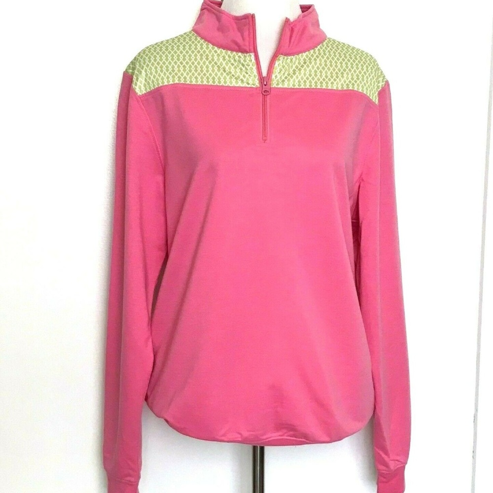 Anna Lane Half Zip Pullover Sweatshirt Pink Green